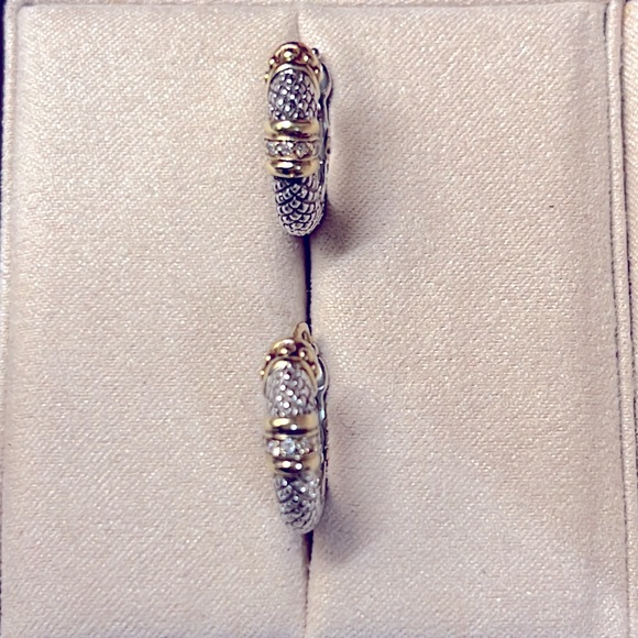 Sparkle this Summer!  Sterling silver hoop earrings w/diamonds and 18 kg accents - Picture 2 of 6